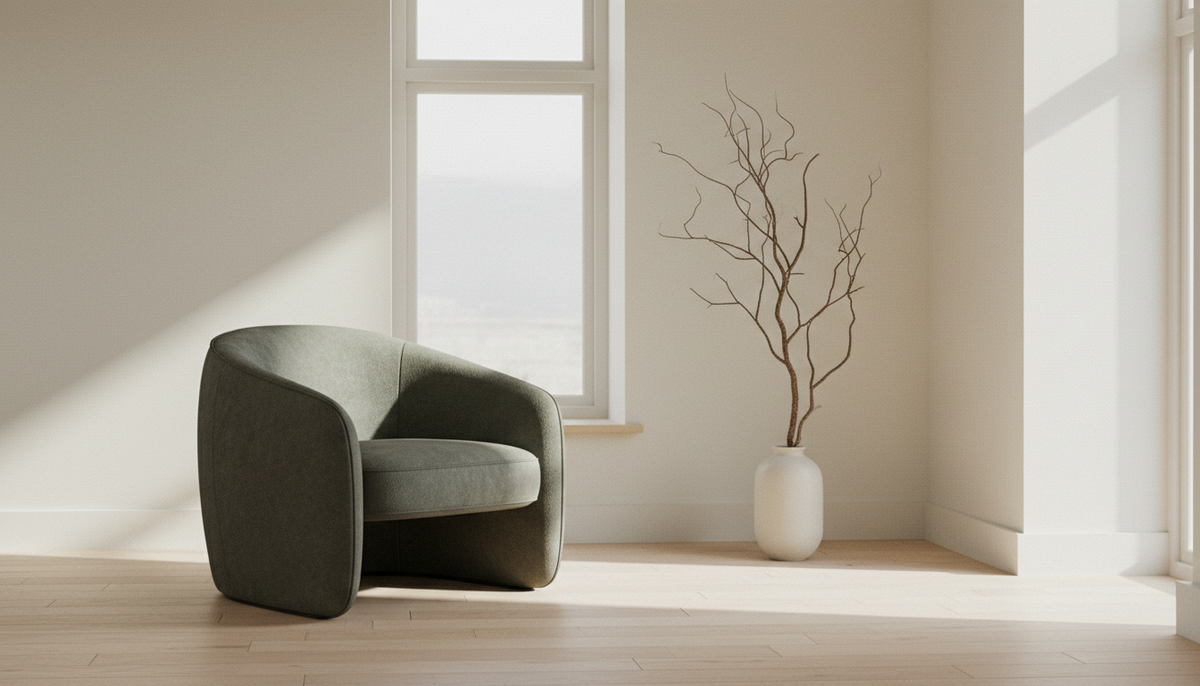 Cozy dark green single seated sofa.