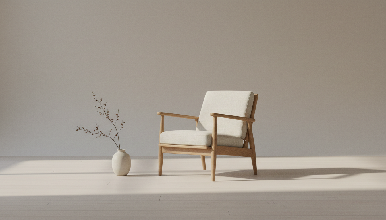 Light color linen seat wooden chair.